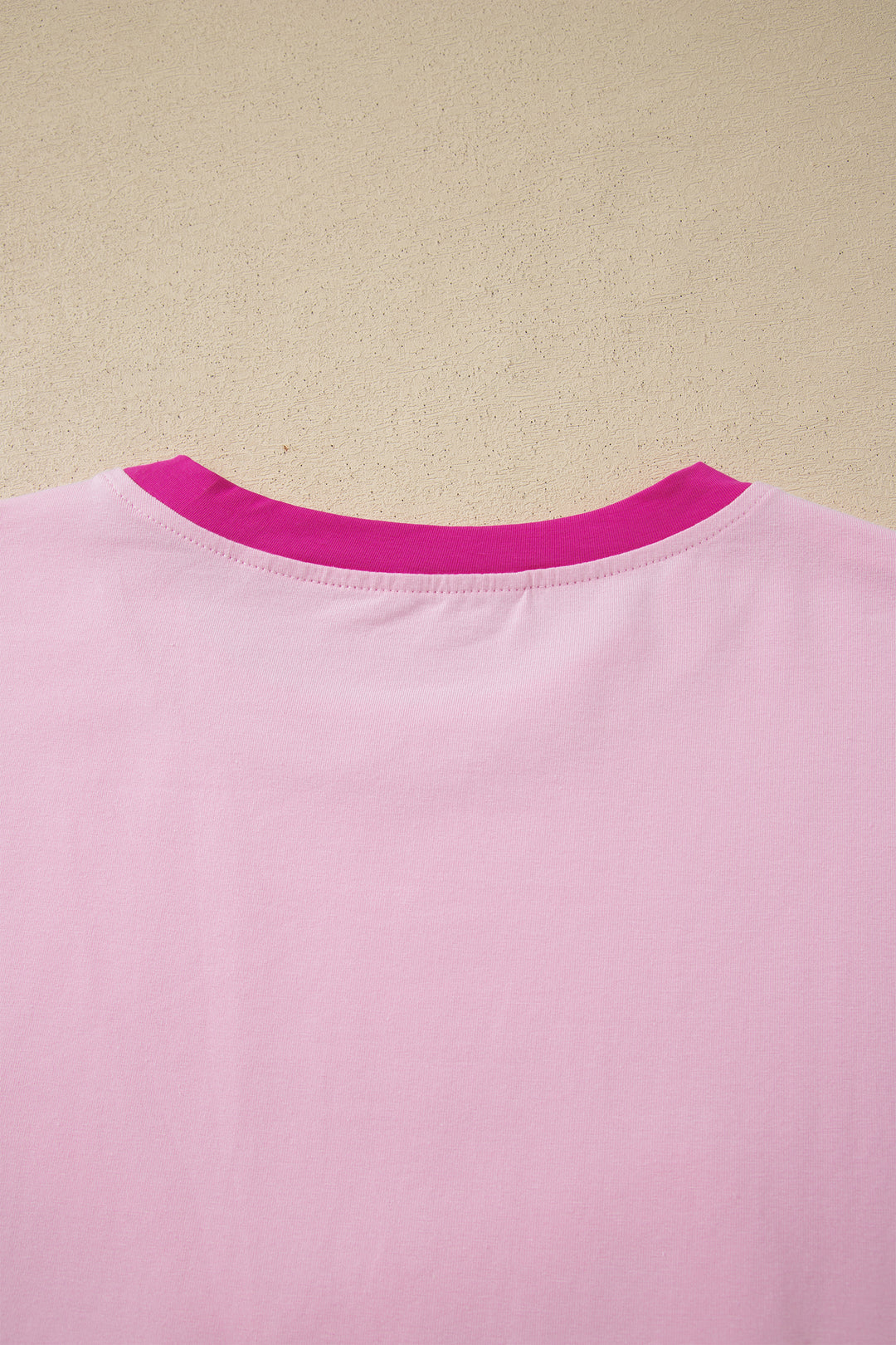 Gossamer Pink Embroidered Bow Detail Color Block Loose Tee