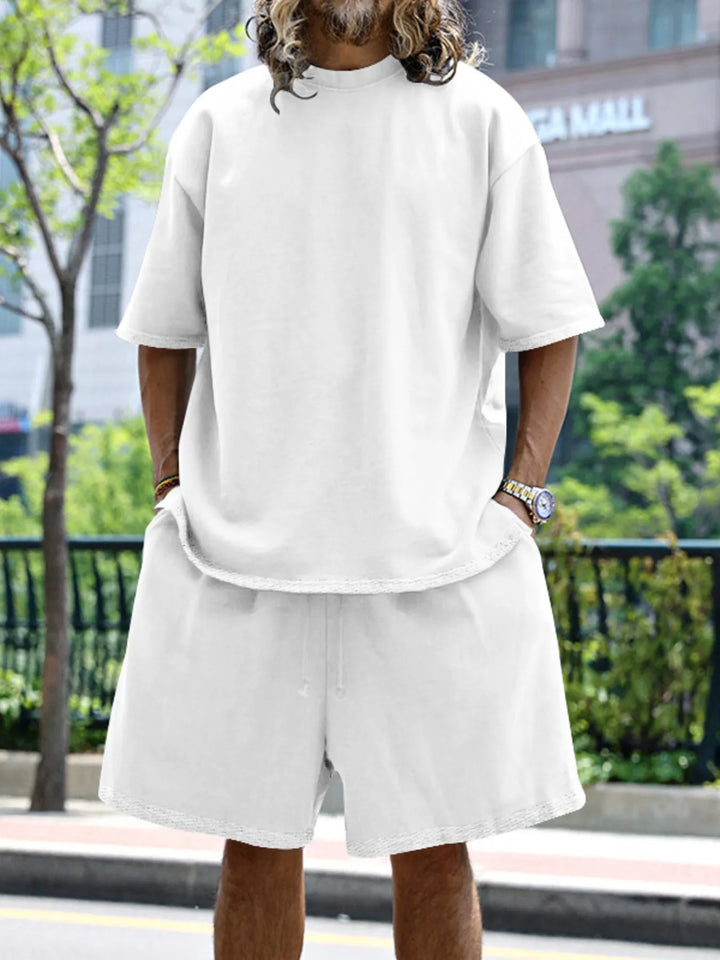 Men's Full Size Round Neck Short Sleeve Top and Shorts Set Plus Size