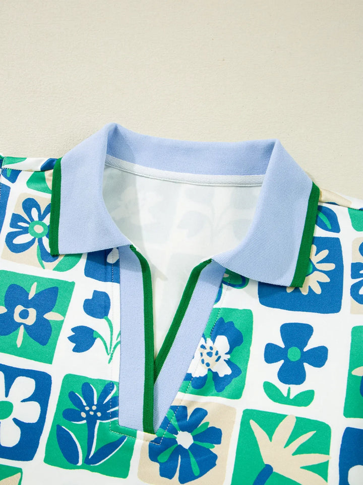 Floral Print Collared Blouse with Flutter Sleeves