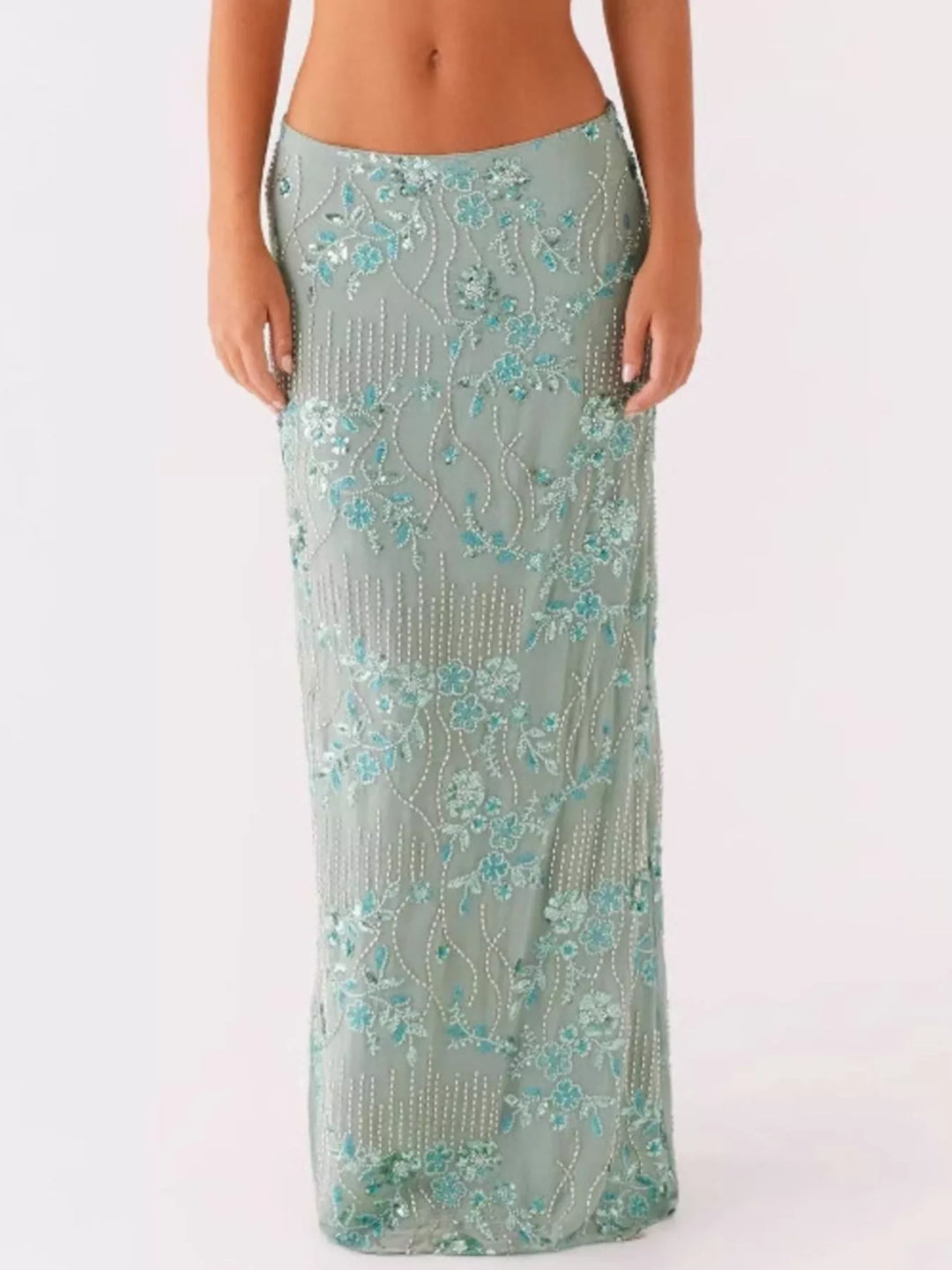 Sequin Embroidered Maxi Skirt