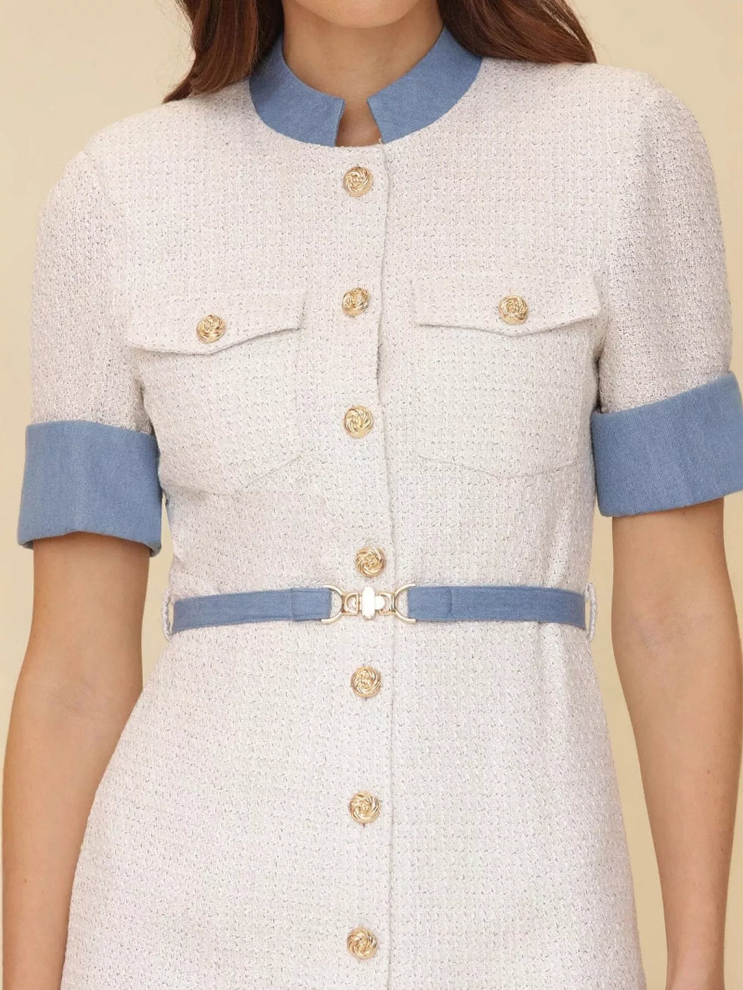 Contrast Button Front Mini Dress