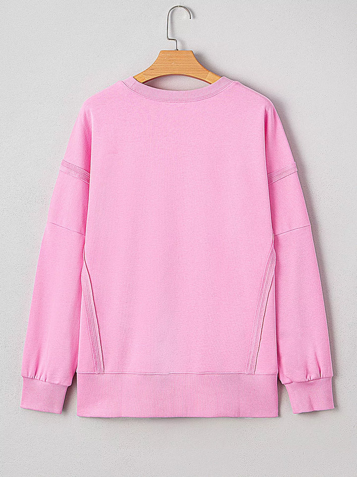 Sequin XOXO Letter Graphic Exposed Seam Baggy Sweatshirt