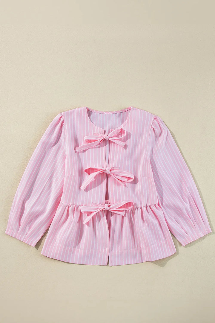 Tie Front Striped Peplum Blouse