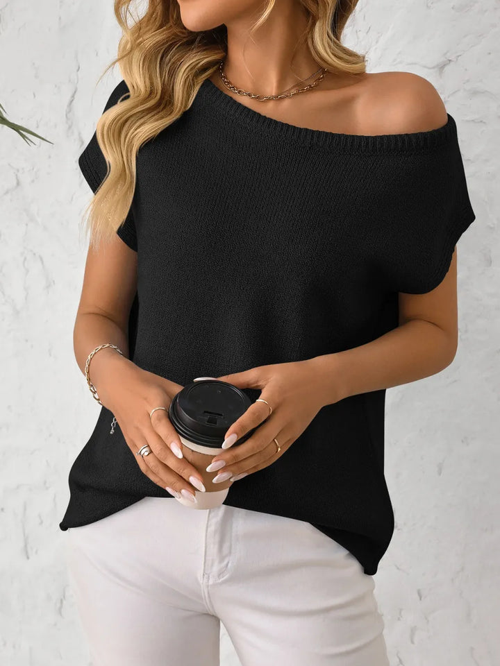 Mandy Boat Neck Short Sleeve Knit Top