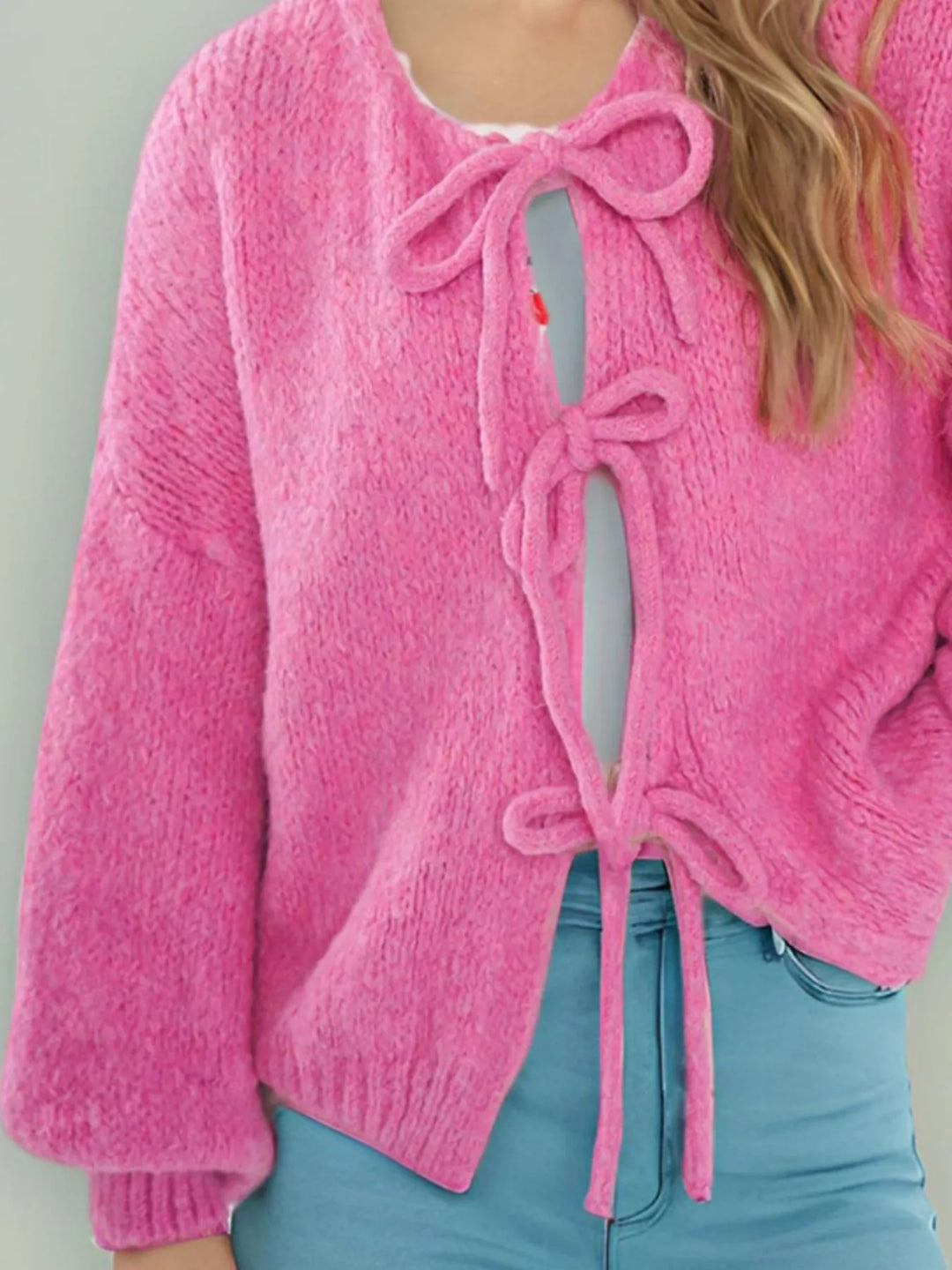 Cozy Bow-Tie Front Knit Cardigan