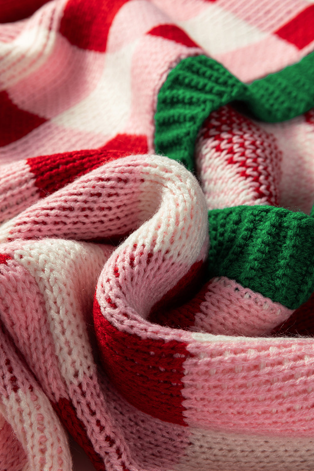 Pink Plaid Knit Bow Knot Decor Open Front Sweater Cardigan