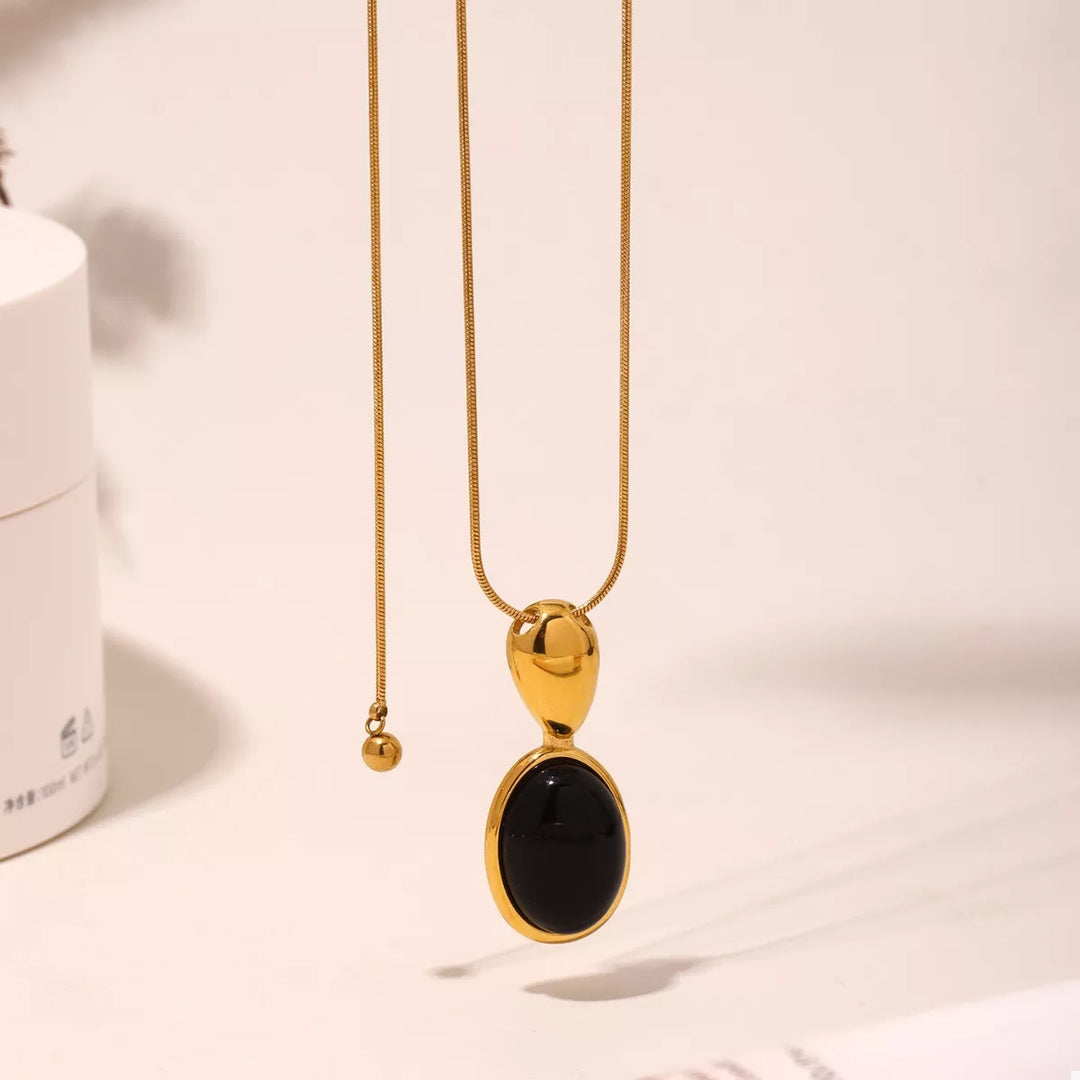 18K Gold-Plated Stainless Steel Necklace with Teardrop Pendant