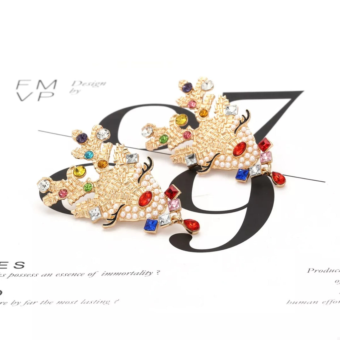 Christmas Reindeer Rhinestone Earrings