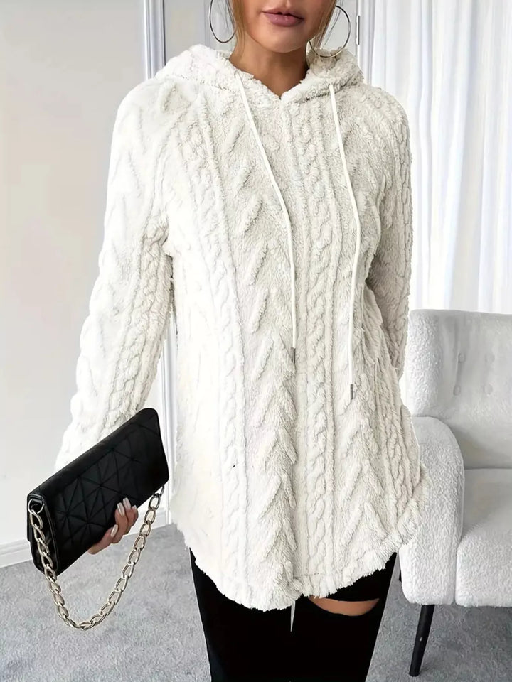 Cozy Textured Drawstring Fleece Hoodie