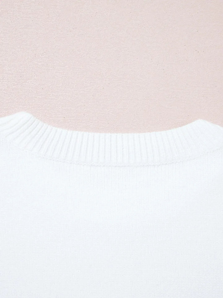 Letter Contrast Hem Round Neck Sweater