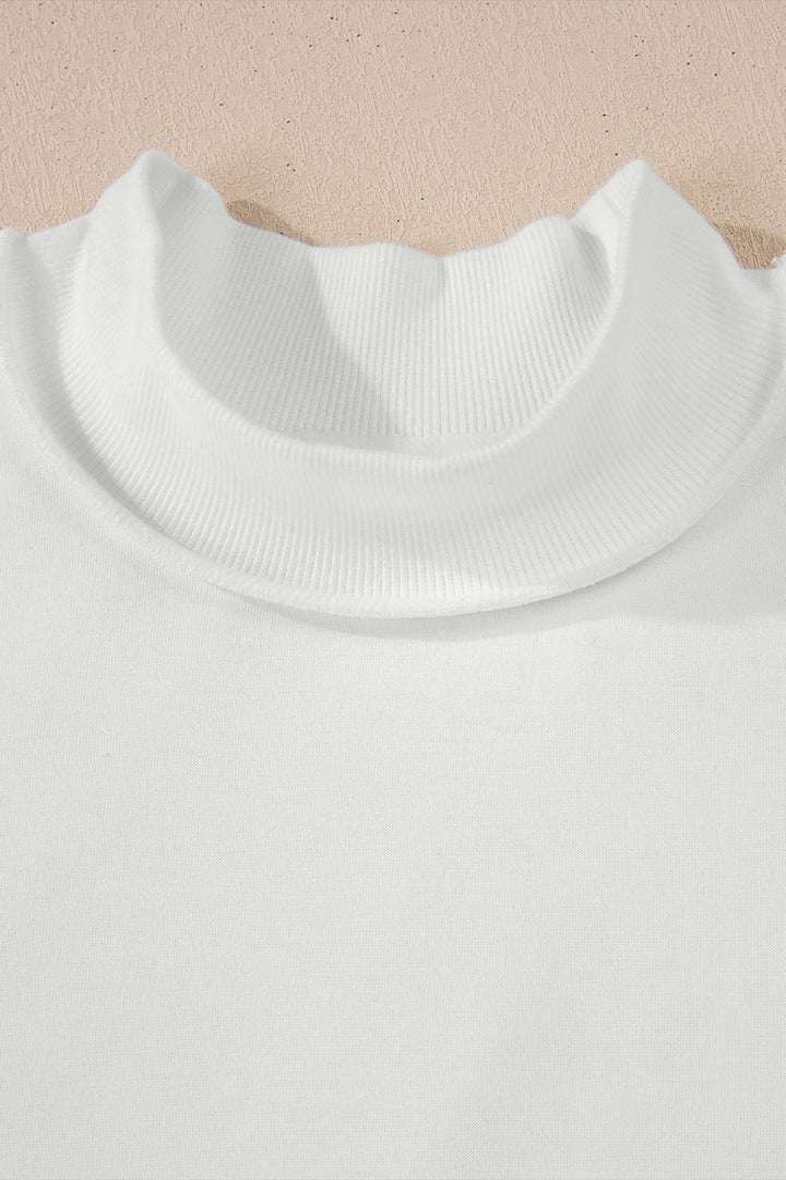 White Oversize Drop Shoulder Reversible Mock Neck Sweatshirt