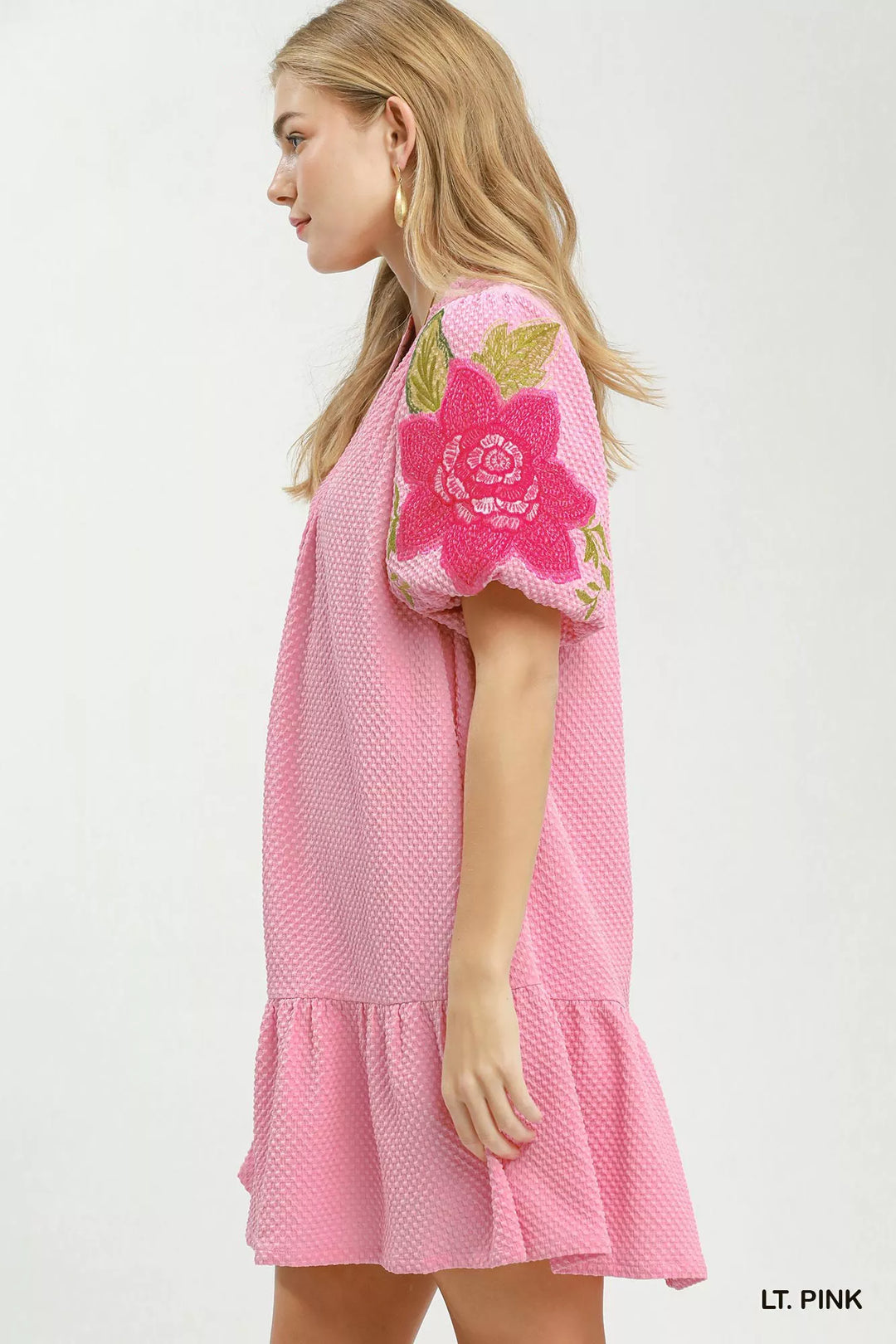 Umgee Floral Embroidered Textured Jacquard Dress