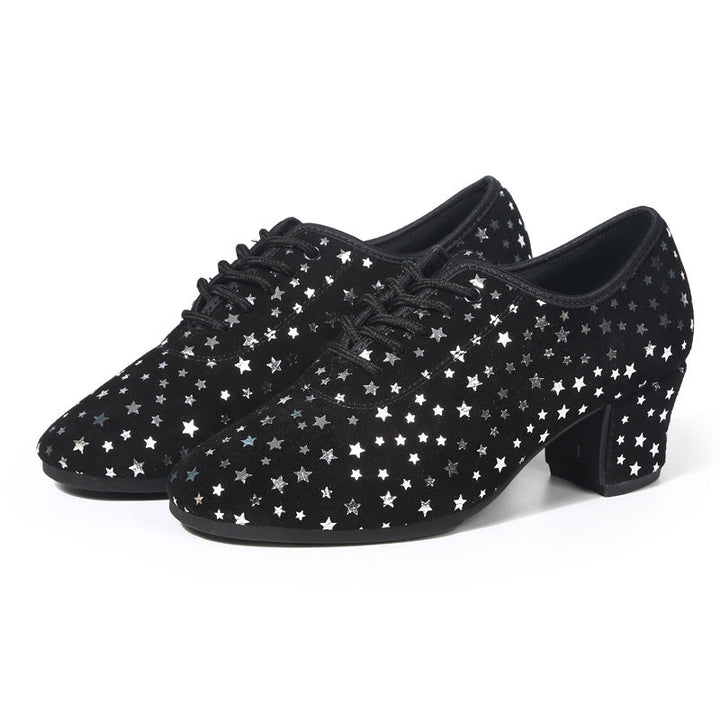 Outdoor Latin Dance Shoes With A Fabric Upper Star Design And Rubber Sole