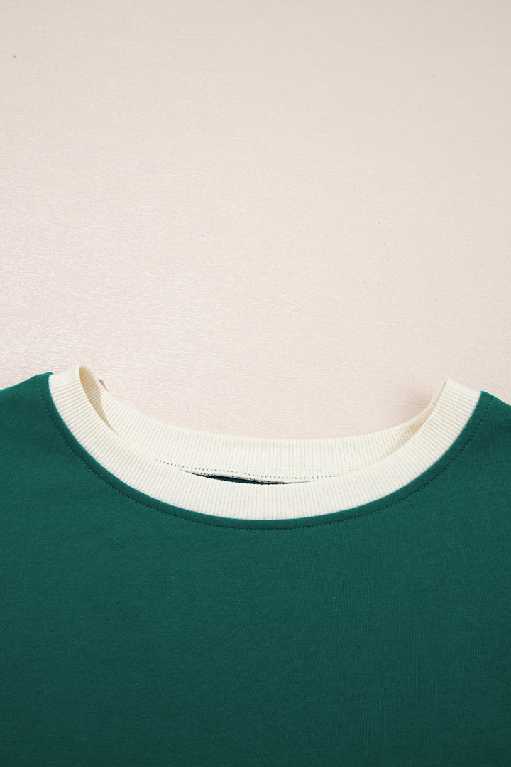 Evergreen Colorblock Edge Drop Shoulder T Shirt and Skirt 2Pcs Set