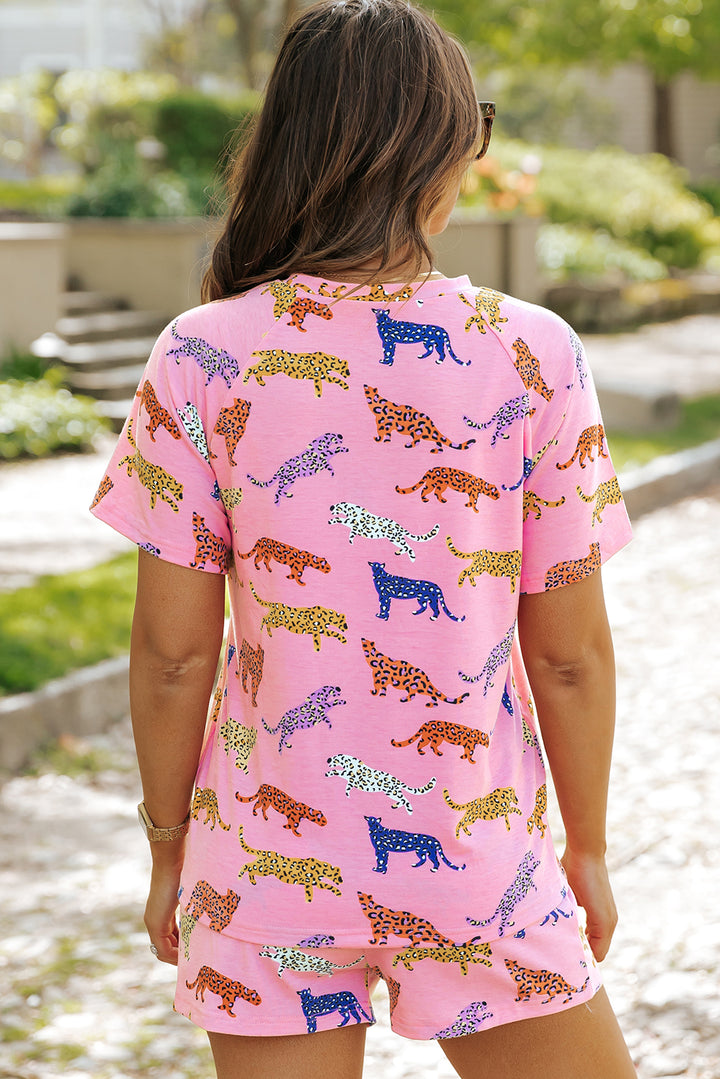 Ensemble deux pièces short taille haute à manches courtes et imprimé floral rose