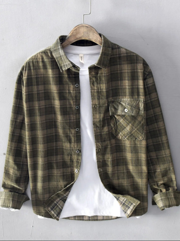 Men's Plus Size Plaid Button Up Long Sleeve Shirt