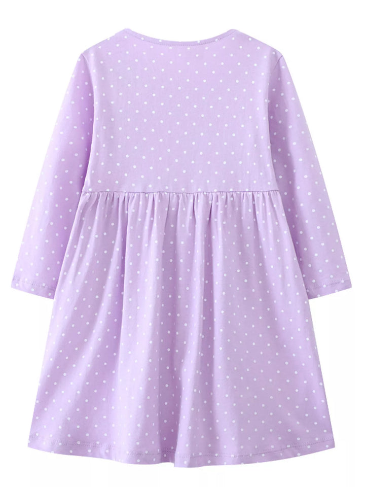 Children's Dinosaur Embroidered Polka Dot Dress