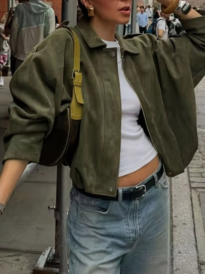 Zip Up Dropped Shoulder Jacket