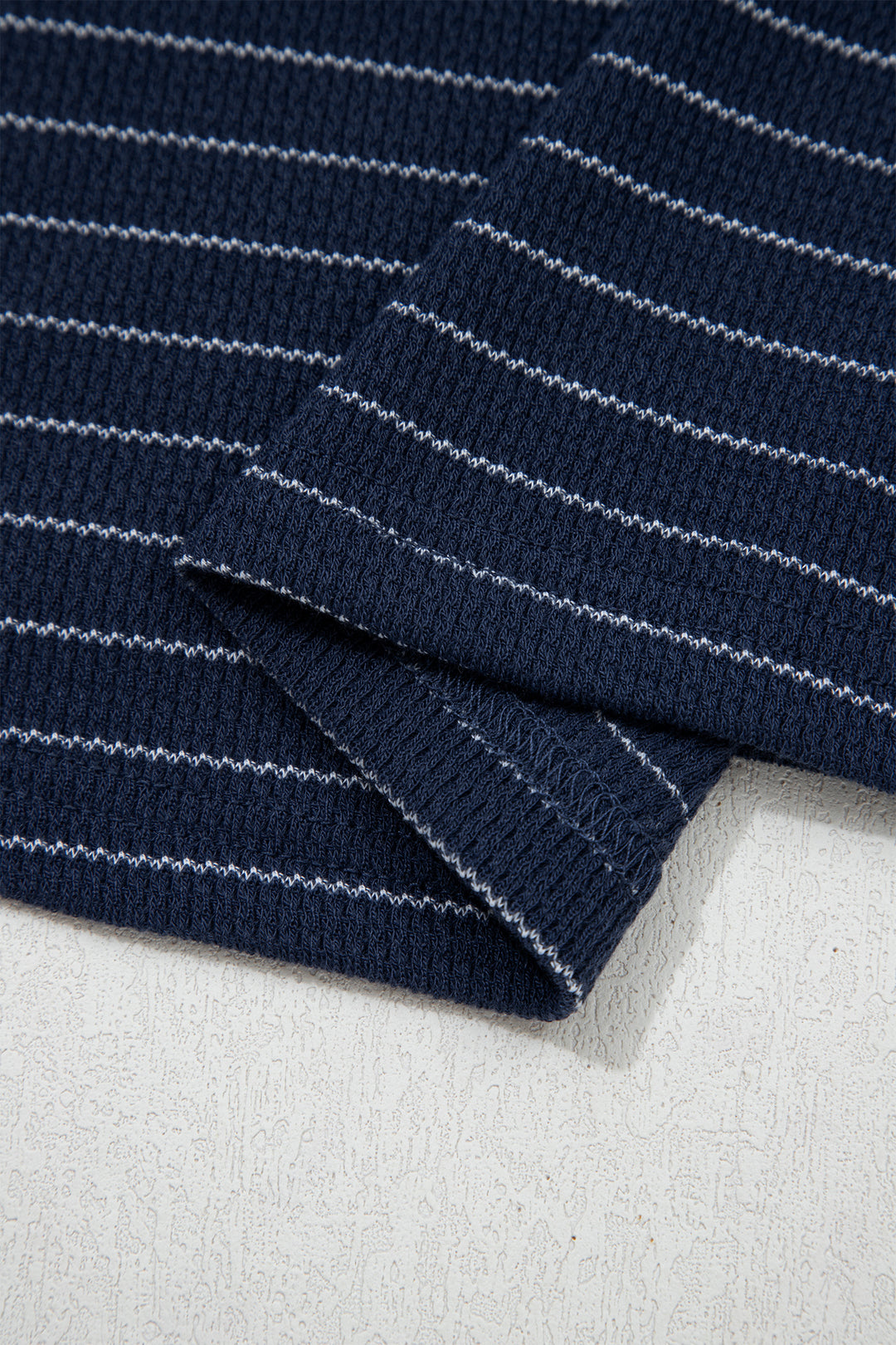 Blue Stripe Contrast Trim Plus Size Ribbed T Shirt