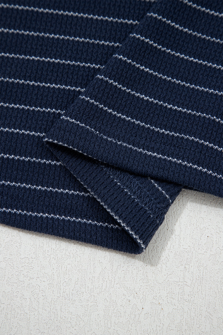 Blue Stripe Contrast Trim Plus Size Ribbed T Shirt