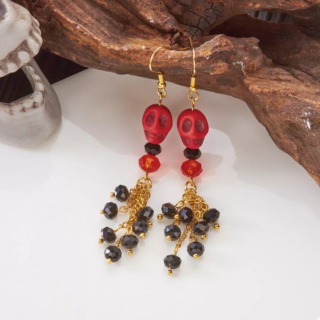 Halloween Skull Beaded Drop Earrings