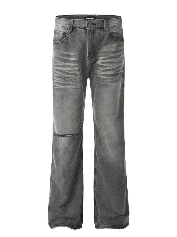 Men's Vintage Washed Distressed Wide-Leg Jeans