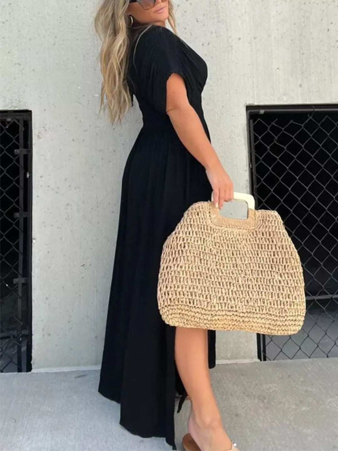 Full Size Slit V-Neck Smocked Waist Maxi Dress Plus Size