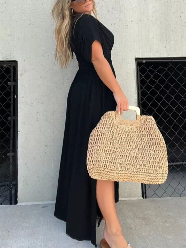 Full Size Slit V-Neck Smocked Waist Maxi Dress Plus Size