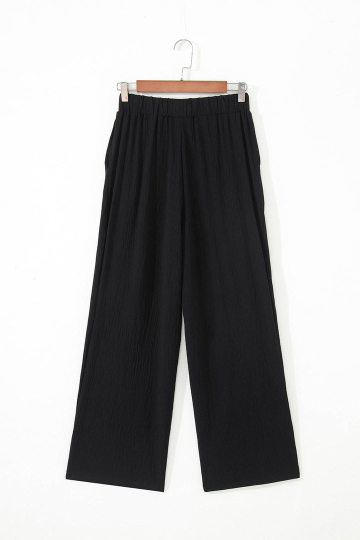 Color black Solid Color Textured Crossed Waist Loose Pants