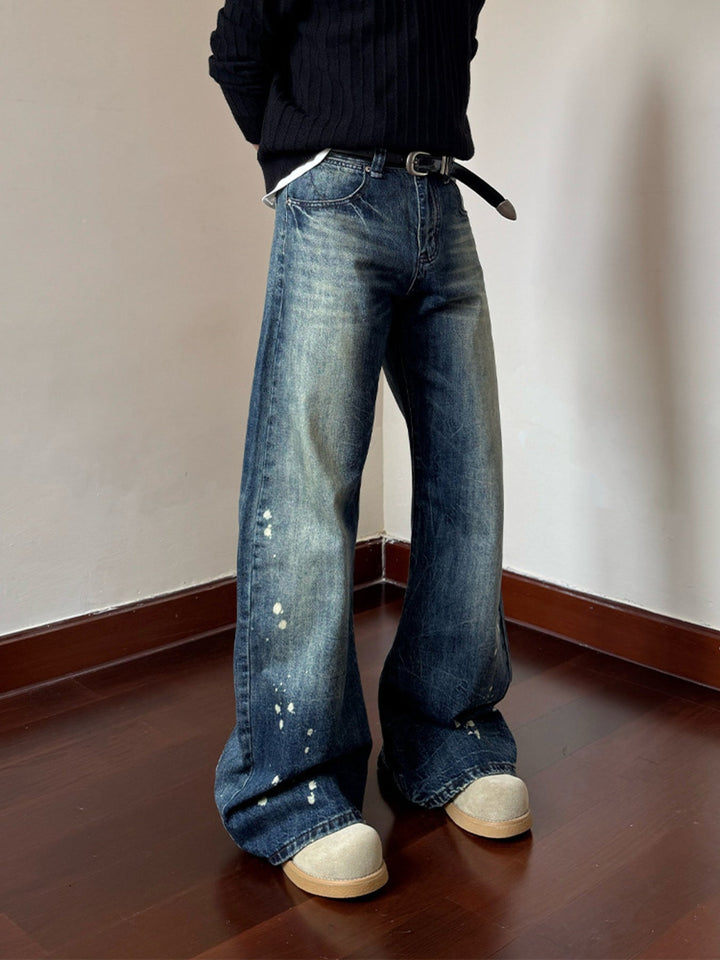 Men's Full Size Vintage Wash Wide Leg Jeans Plus Size