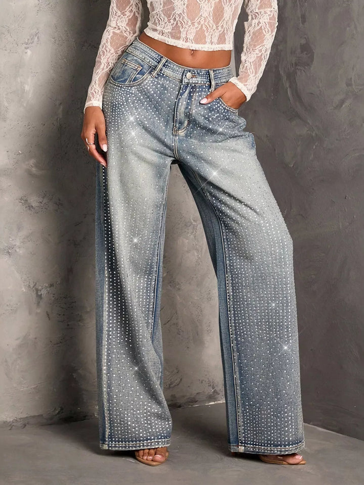 Rhinestone Wide-Leg Jeans