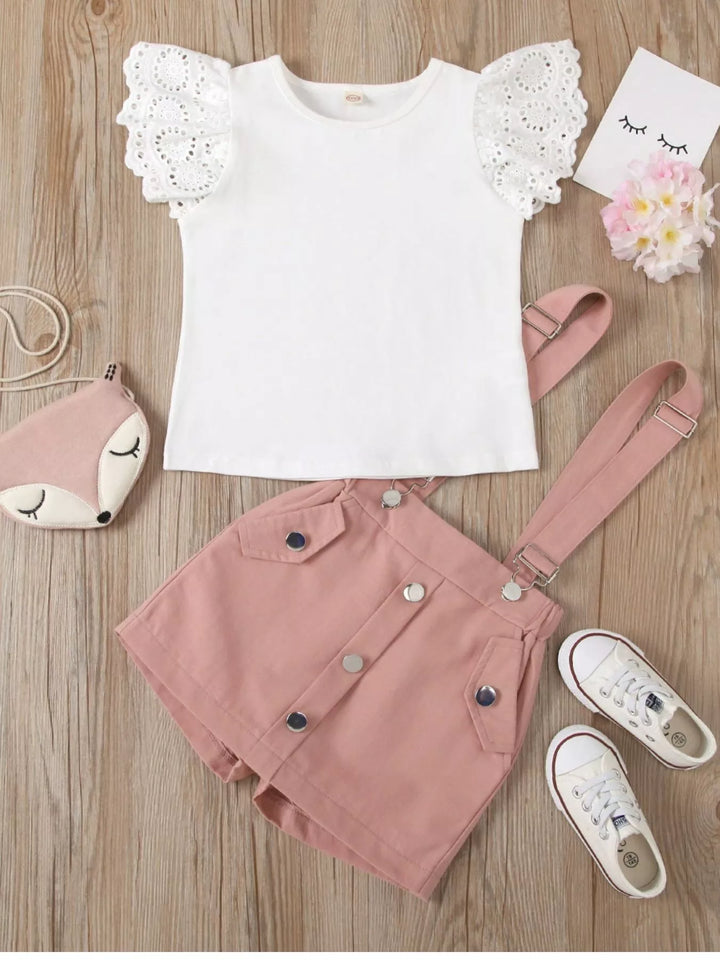 Children's Lace Sleeve Top & Suspender Skirt Set
