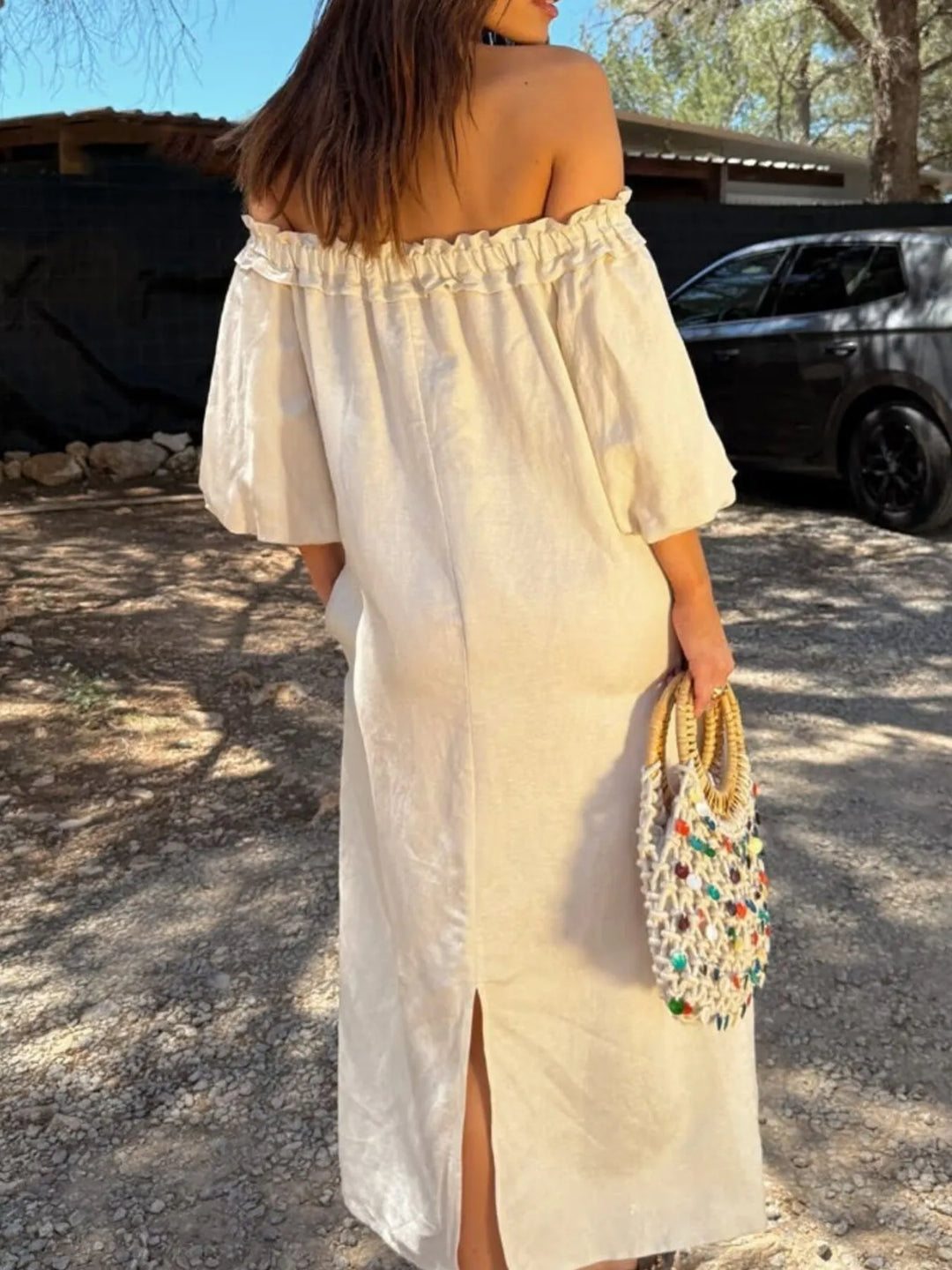 Frill Printed Off-Shoulder Dress