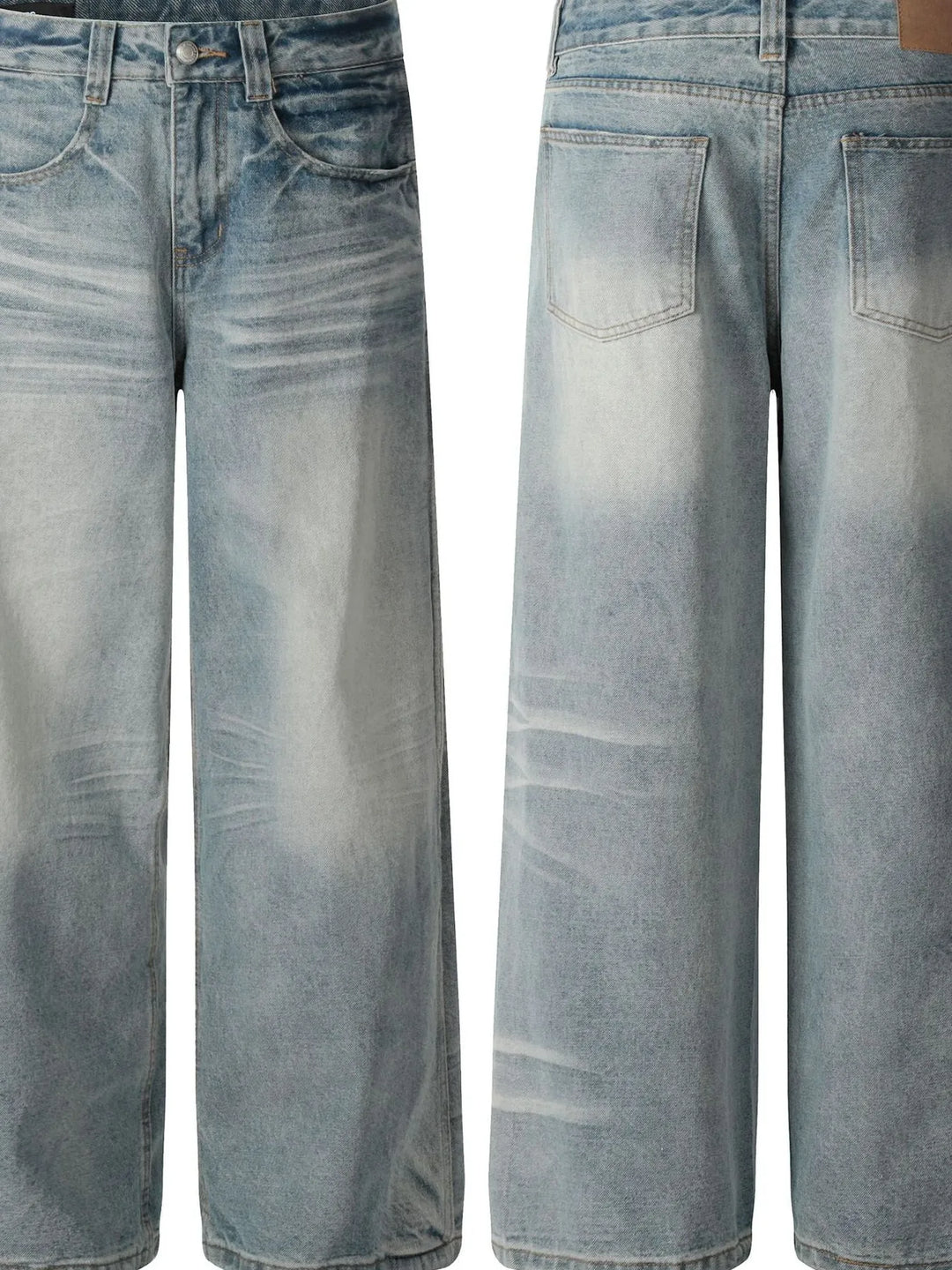 Men's Wide Leg Wash Denim Jeans