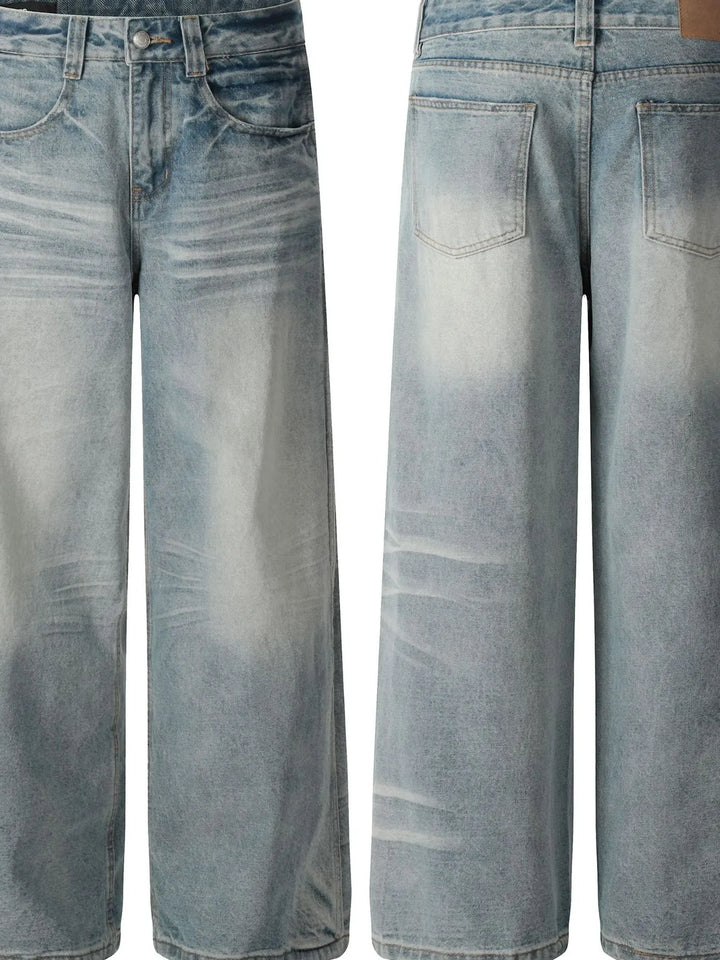Men's Wide Leg Wash Denim Jeans