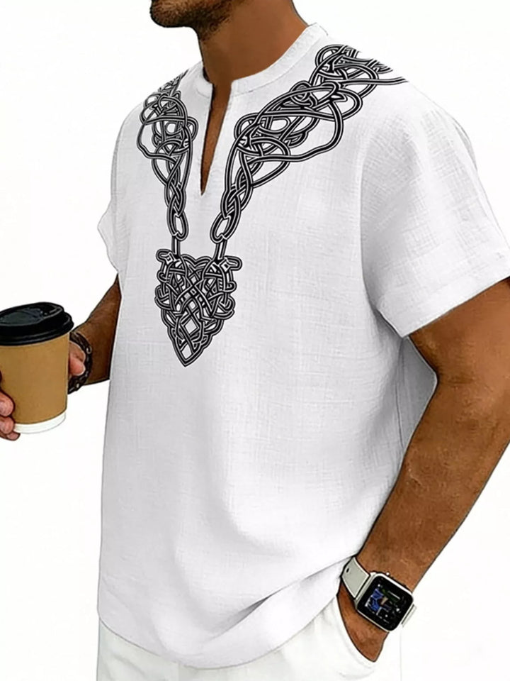 Men's Full Size Notched Printed Short Sleeve Blouse Plus Size