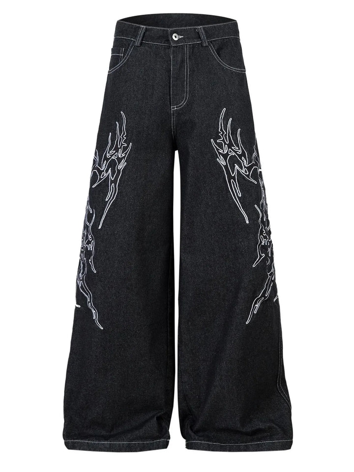 Men's Embroidered Wide Leg Baggy Jeans