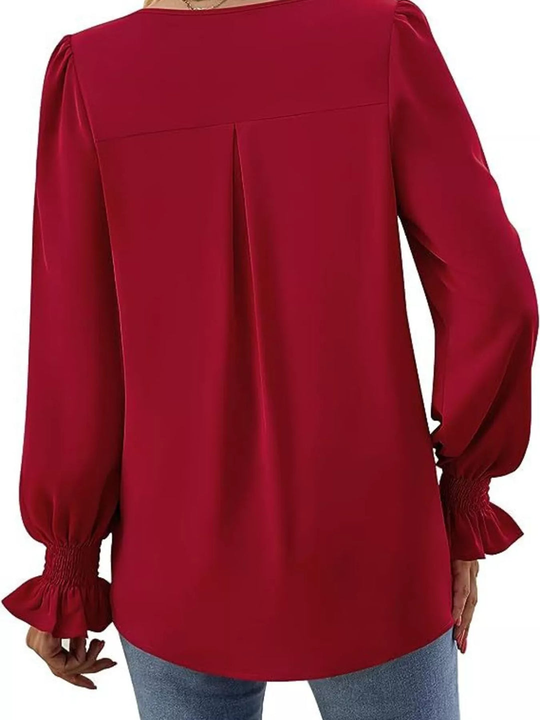 V-Neck Long Sleeve Ruffle Cuff Blouse