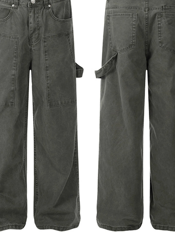 Men's Washed Cargo Wide Leg Jeans