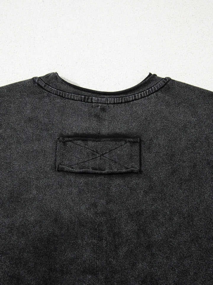 Floral Embroidered Mineral Wash Crew Neck T Shirt