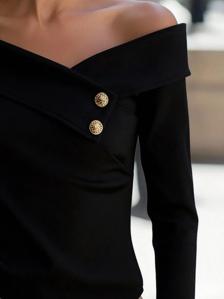 Off-Shoulder Button Decor Blouse