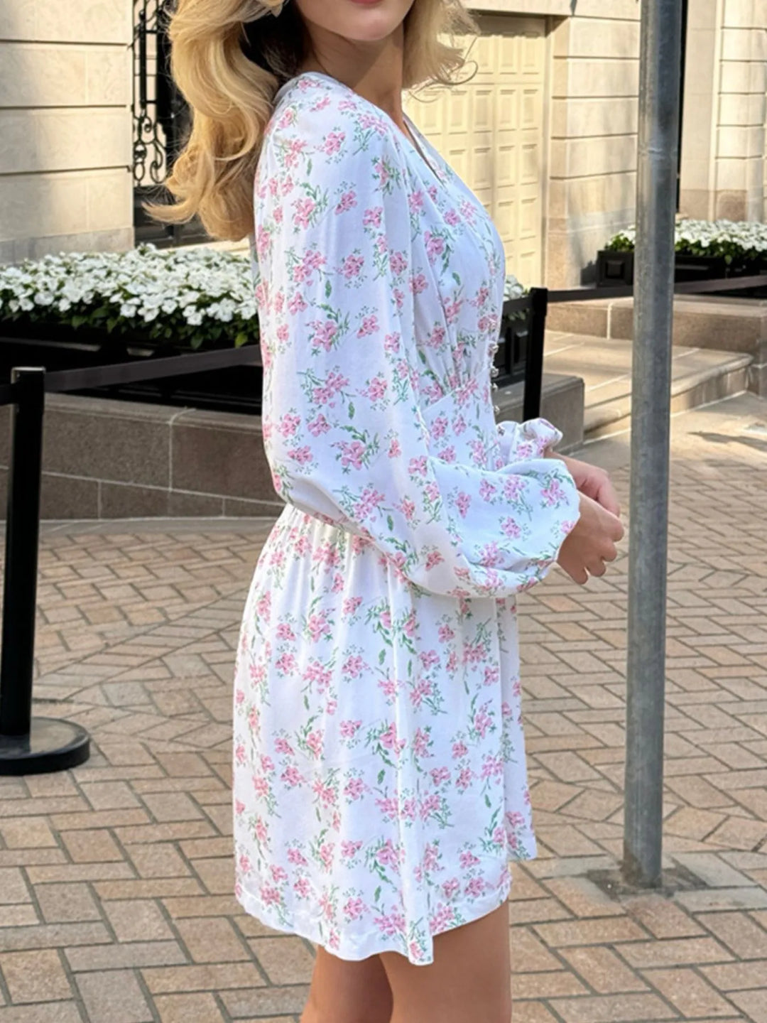Floral Print Balloon Sleeve Dress