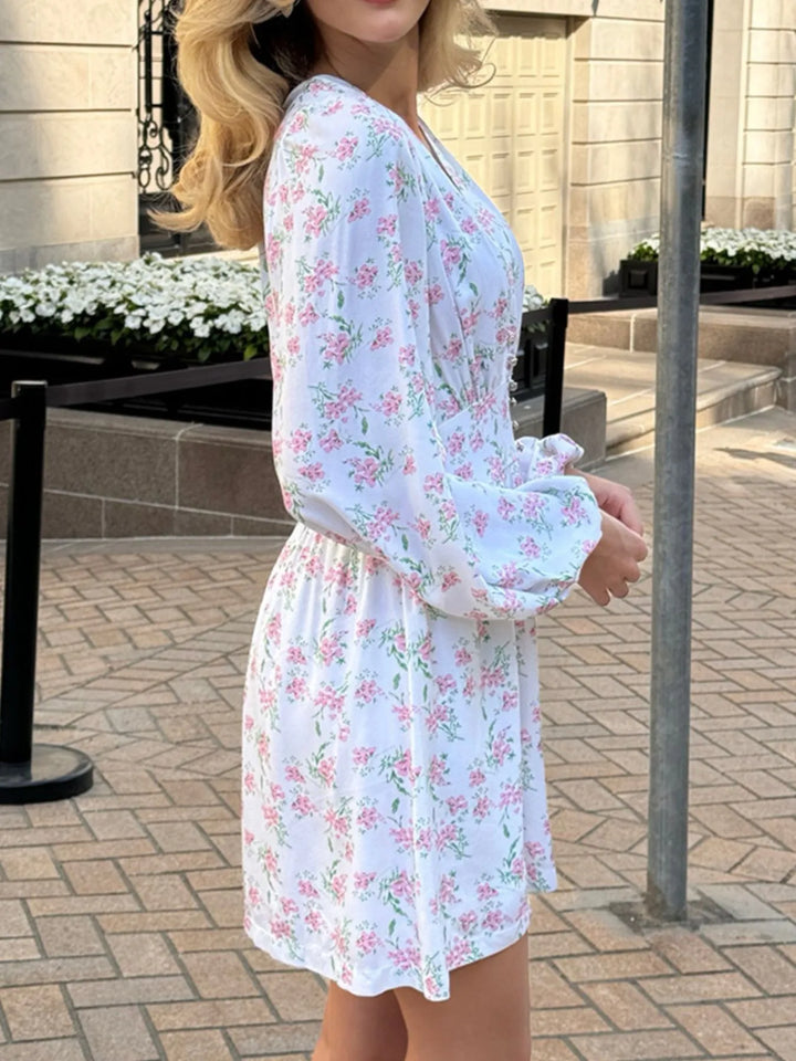 Floral Print Balloon Sleeve Dress