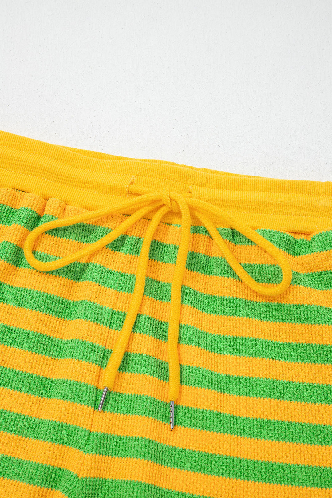 Yellow Stripe Puff Short Sleeve T Shirt Matching Shorts Set