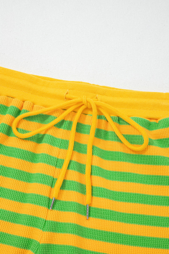 Yellow Stripe Puff Short Sleeve T Shirt Matching Shorts Set