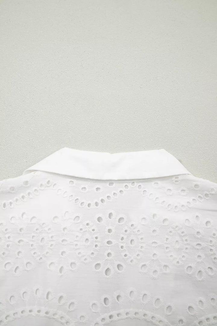 Solid Color Eyelet Embroidered T Shirt Mini Dress