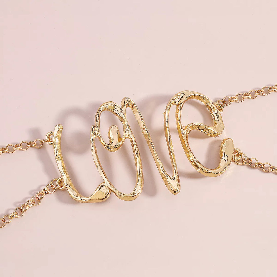 Gold Wire Love Script Statement Necklace