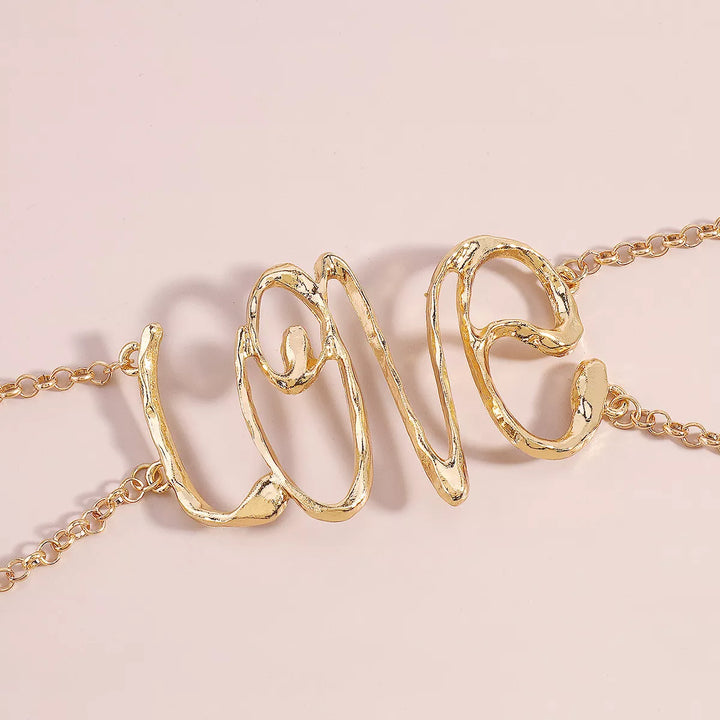 Gold Wire Love Script Statement Necklace