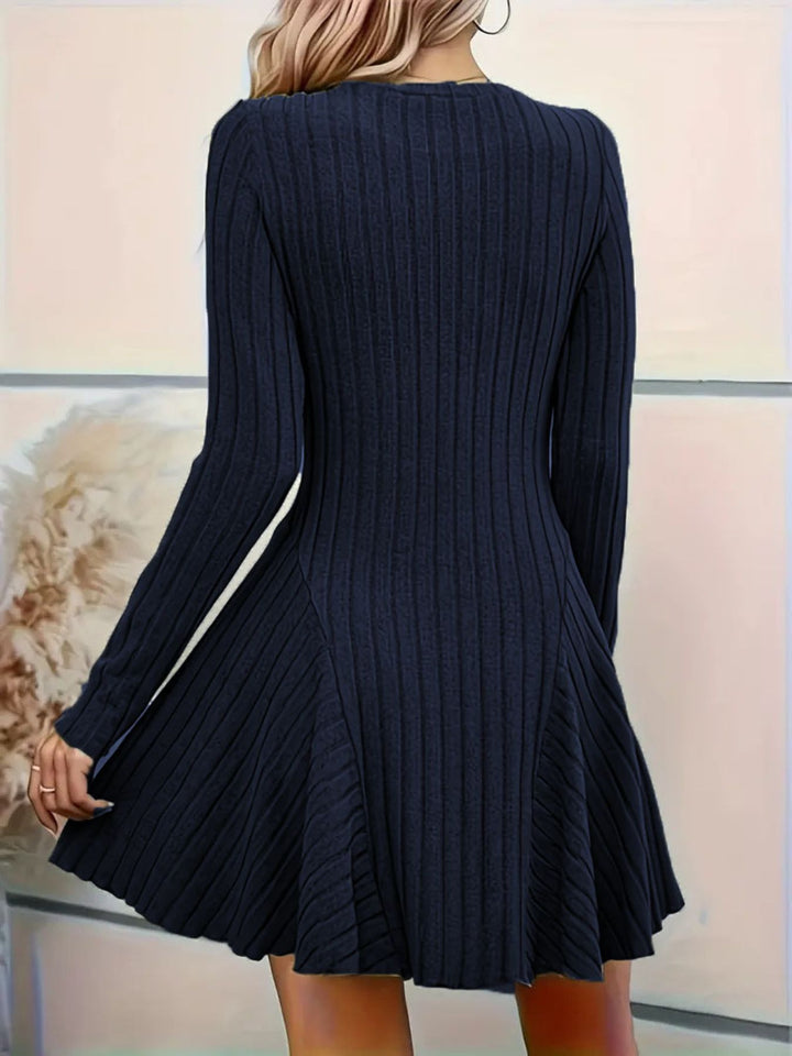 Ribbed Knit Long Sleeve A-Line Dress
