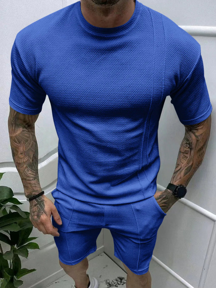 Men's Full Size Round Neck Tee and Shorts Set Plus Size